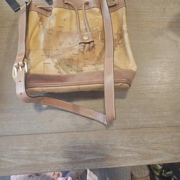 Vintage Map Print Leather Bucket Bag - Picture 12 of 14